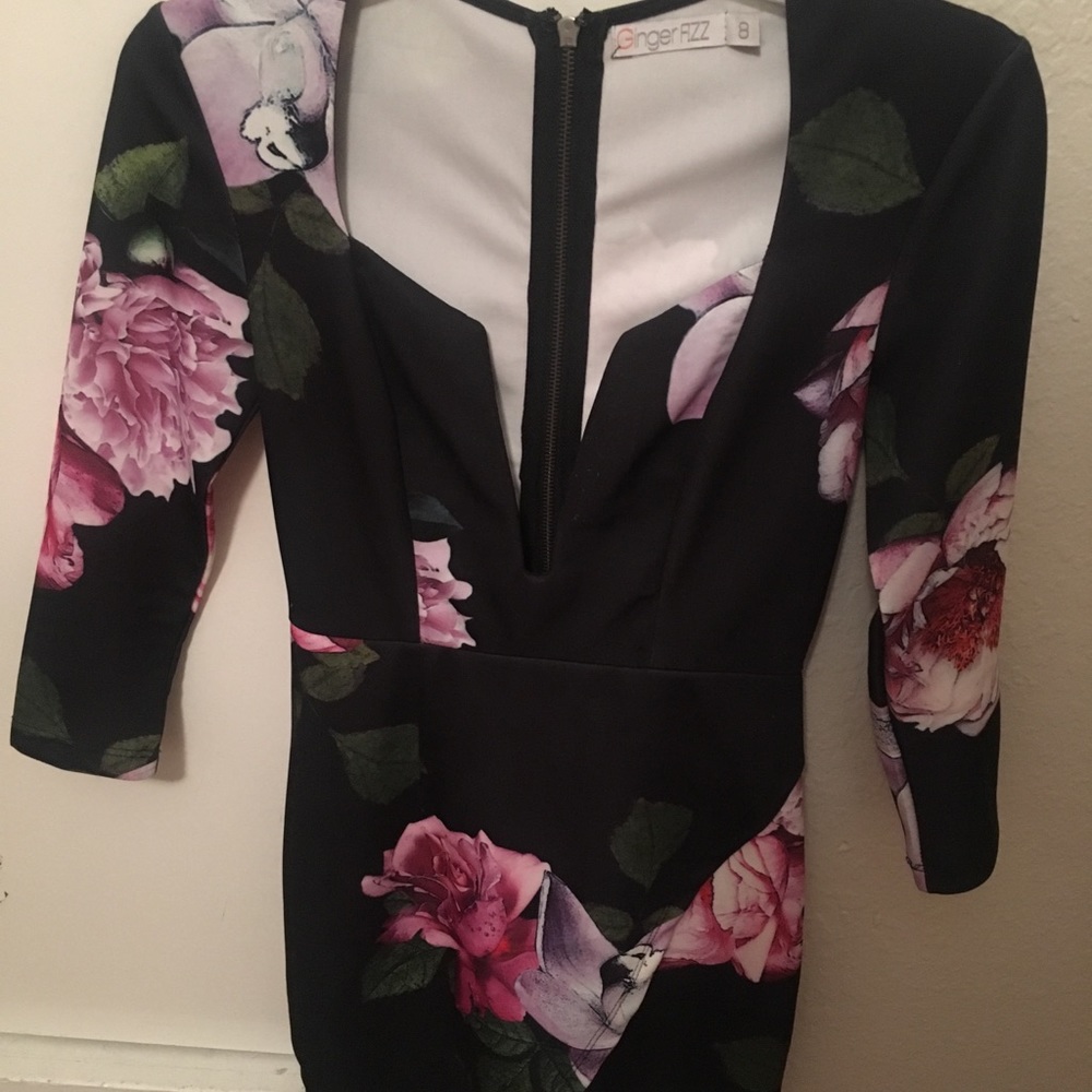 Deep V Floral Dress